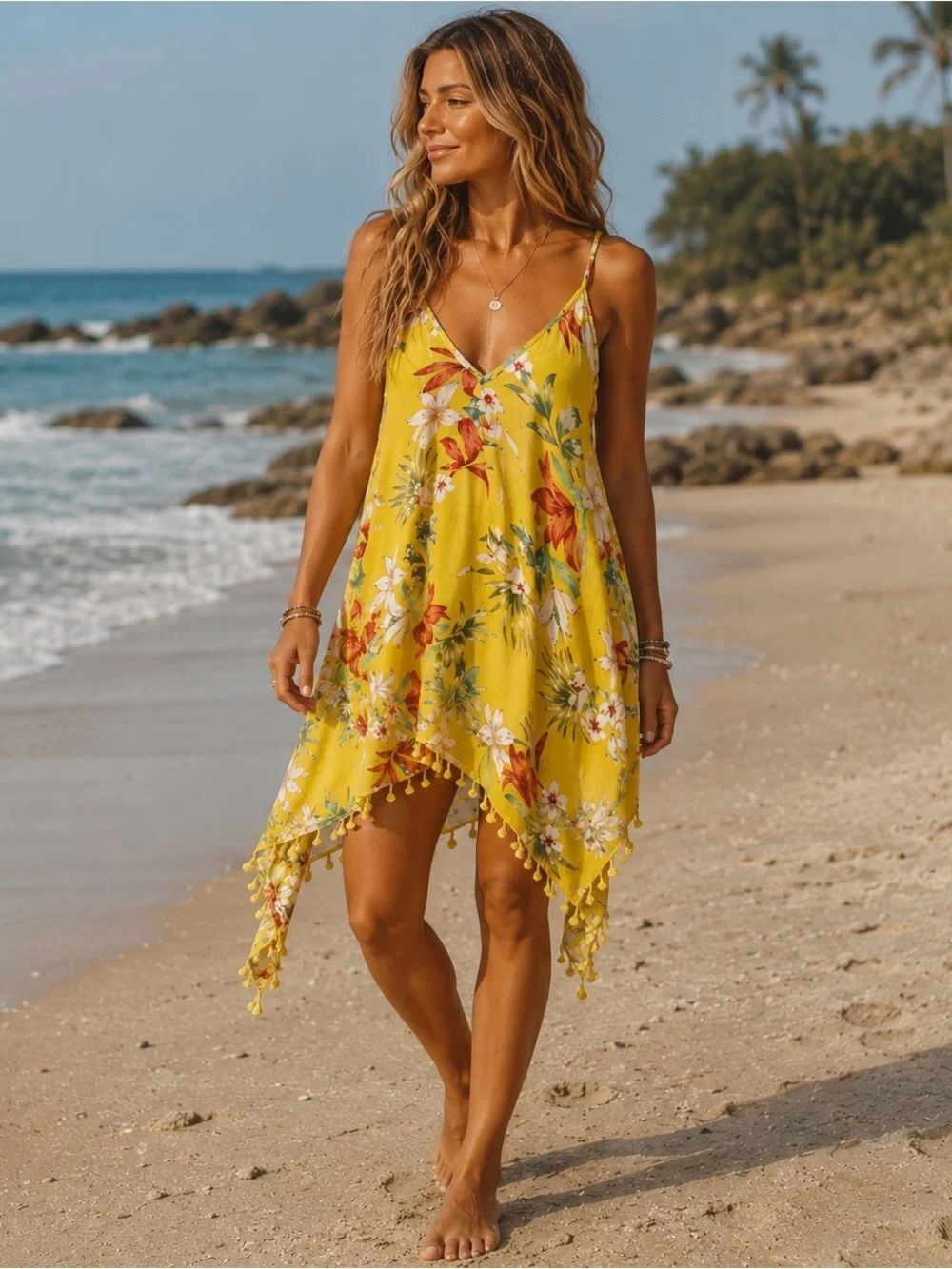 Goa Beachwear by Japna Tropical Handkerchief Hem Dress – Women’s Medium